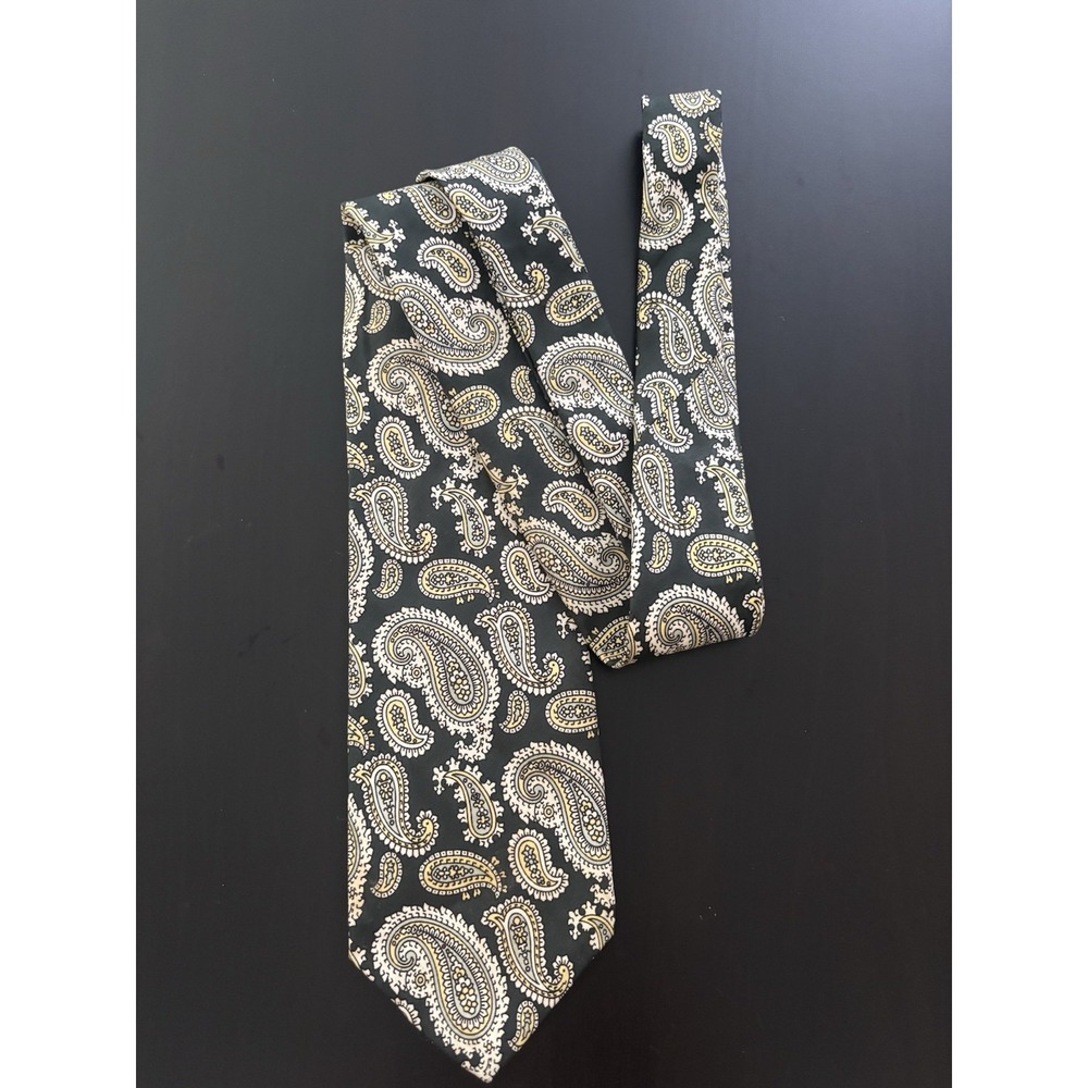 Vintage Resilio‎ Necktie Tie Paisley Print Dark Green And Beige